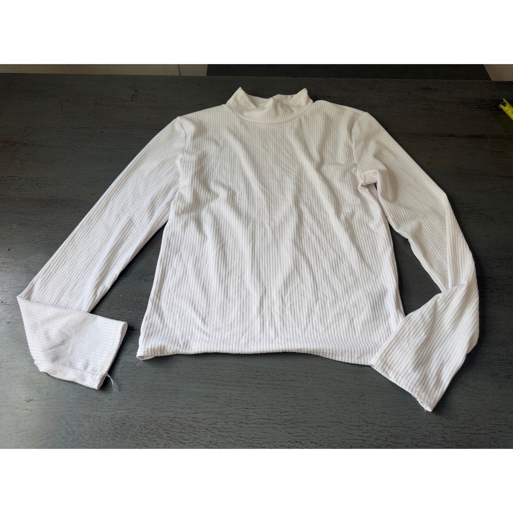 YMI Collections Womens White Ribbed Mock Neck Long Sleeve Top Size M